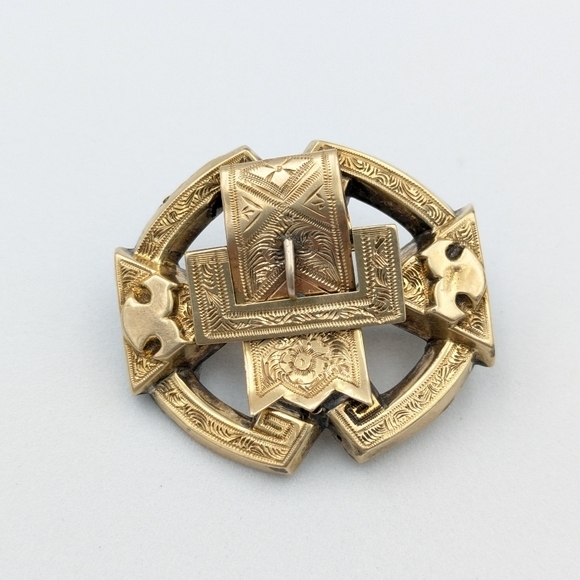 Antique Victorian era engraved buckle brooch pin - Picture 8 of 8